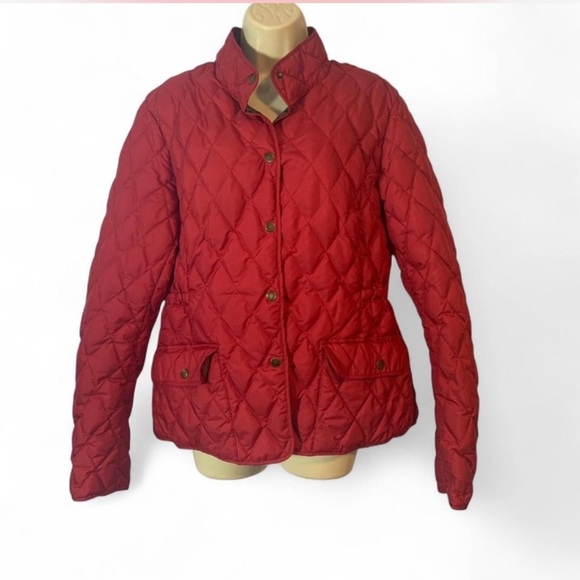 Eddie Bauer Red Quilted Puffer coat Packable goose down 550 fill large tall - Picture 1 of 7